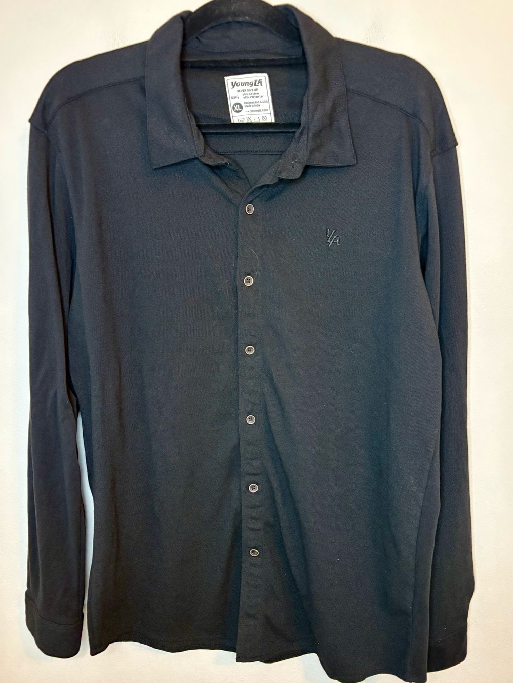 YoungLA Men’s XL Black Athletic Fit Stretch Long Sleeve Button Down Shirt